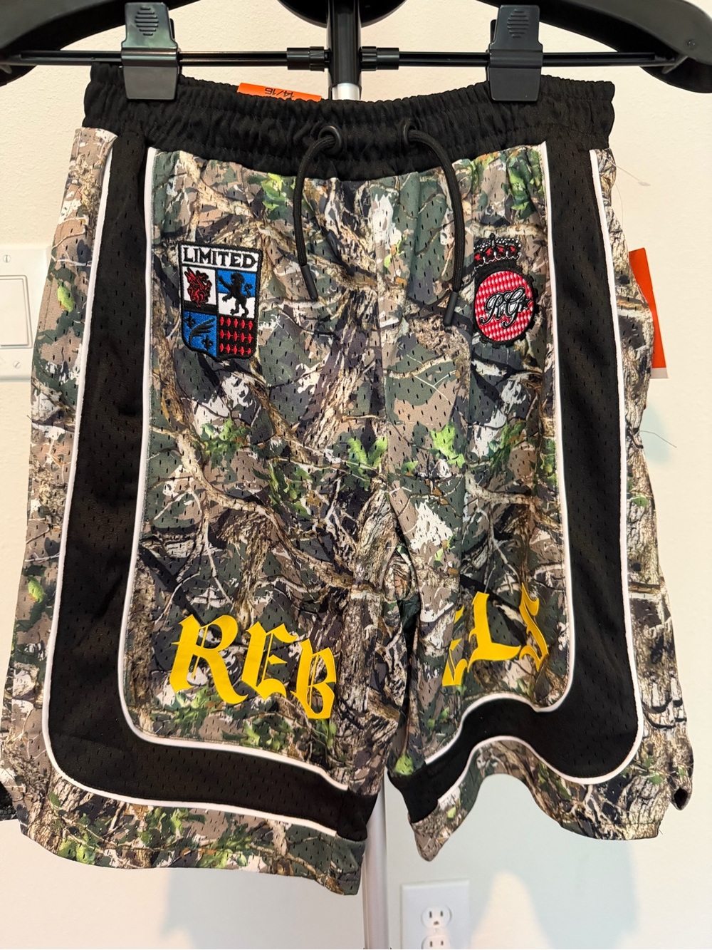RGSTR Camo Boy’s Athletic Shorts with Black Trim and Yellow Accents